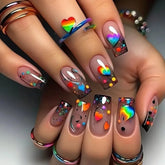 24Pcs Short Square Press on Fake Nails with French Stripe Pink Glitter Nail Set Art Finished Wearable Full Cover False Nail Tips